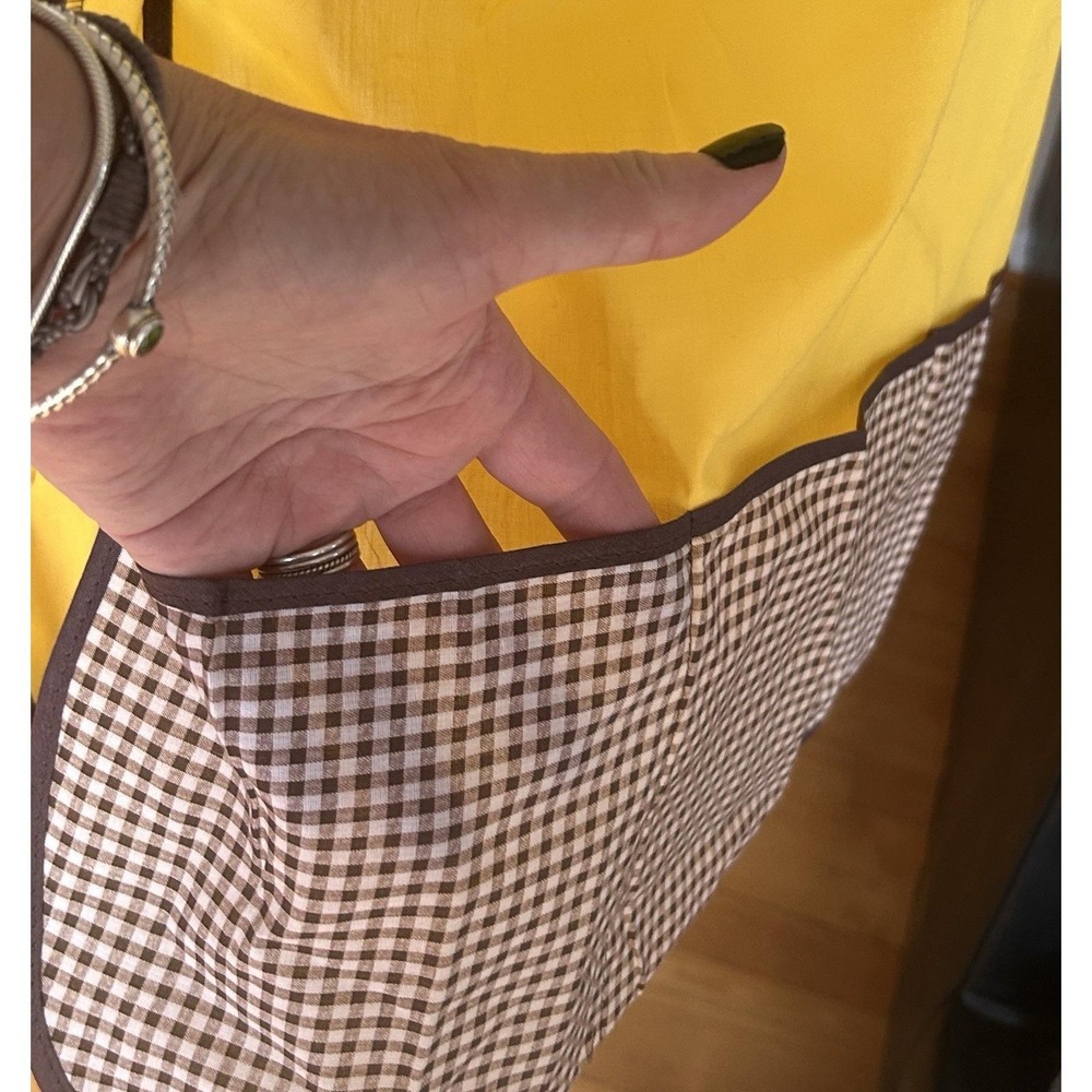 Vtg Apron Mustard Yellow & Brown 3 Pockets Homespun 1970 s Cottage Grandma Core - Picture 4 of 8